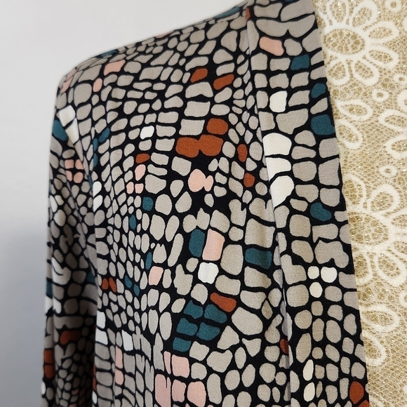 LOGO by Lori Goldstein Women's SZ L Leticia Mosaic Open Front Duster Cardigan - Picture 5 of 16